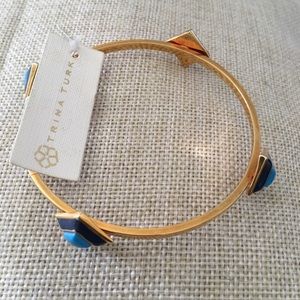 Trina Turk Bangle Bracelet Gold Tone Blue Accents Designer $98.00